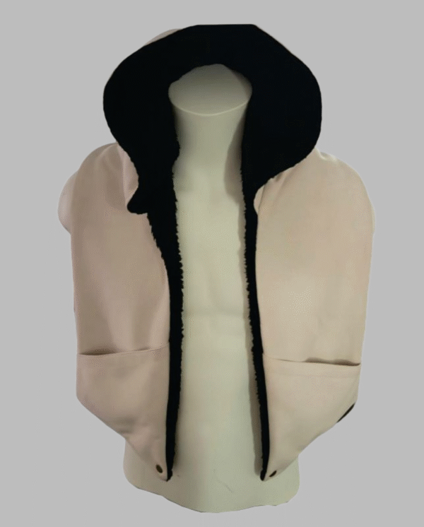 Versatile Medieval-Style Hooded Shawl with Hand Pockets – Beige Black