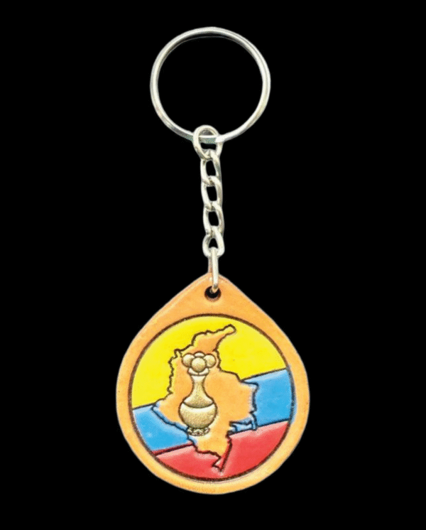 Leather Keychain with Colombia Map and National Colors