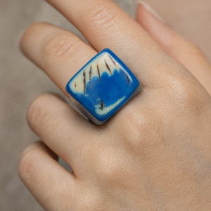 “Blue Flame” Handcrafted Resin Ring – Bold Artistic Statement - Size 5