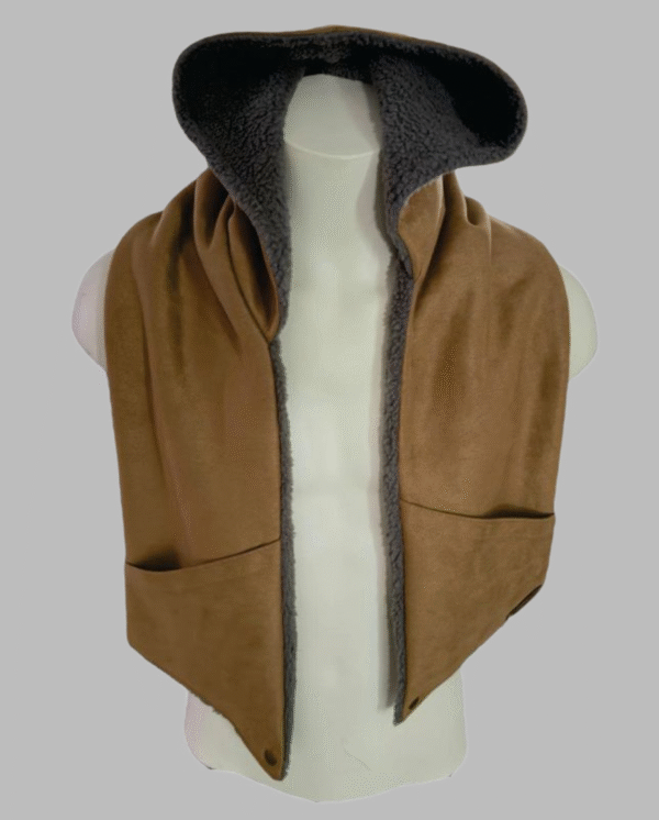 Versatile Medieval-Style Hooded Shawl with Hand Pockets – Brown Gray