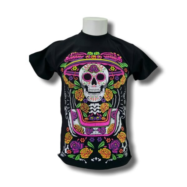 Día de los Muertos Neon Skull Glow T-Shirt