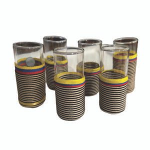 Colombian Artisan Tequila Shot Glasses with Tricolor Thread – Set of 6