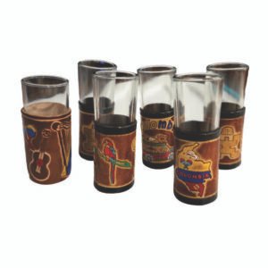 Colombian Leather-Wrapped Tequila Shot Glasses – Set of 6