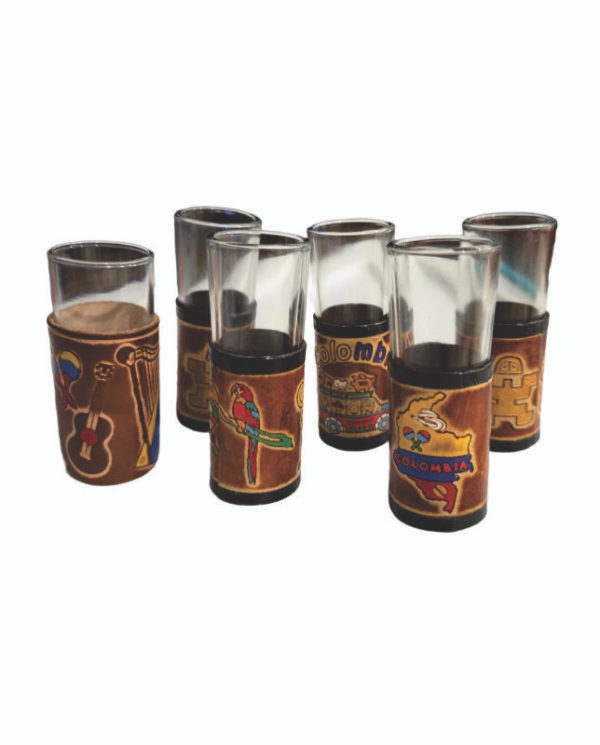 Colombian Leather-Wrapped Tequila Shot Glasses – Set of 6
