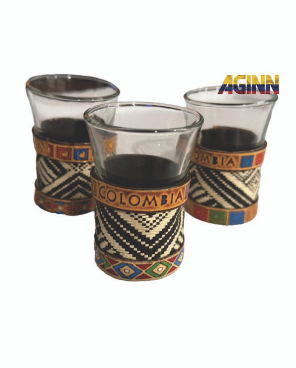 Colombian Shot Glass Set of 3 – Handmade with Werregue Fiber & Cultural Resin Accents