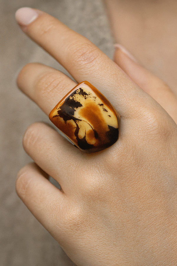 “Earth Flame” Handcrafted Resin Ring – Warm & Wild Elegance - Size 5