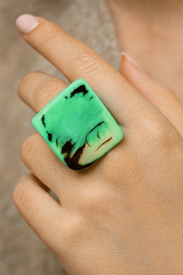 “Ocean Mist” Handcrafted Resin Ring – Calm, Cool & Bold - Size 6