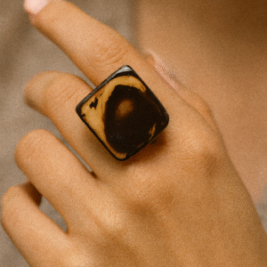 "Black Flame Handcrafted  Resin Ring  - Size 7