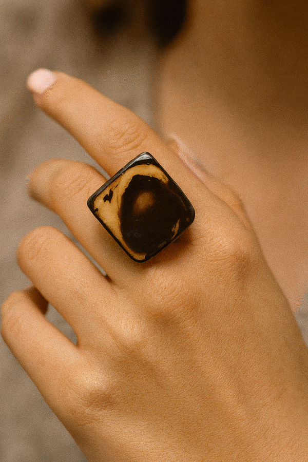 "Black Flame Handcrafted  Resin Ring  - Size 7