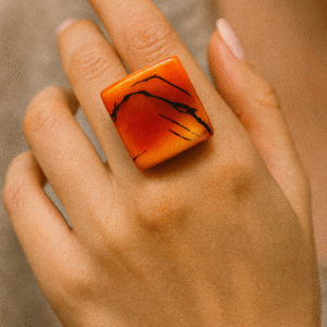 Orange Flame Handcrafted  Resin Ring - Size 7
