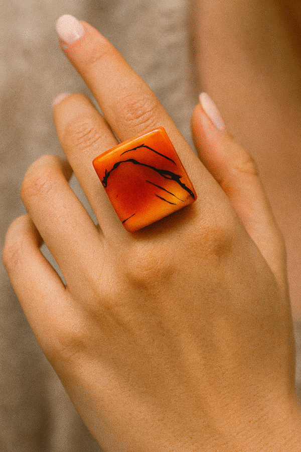 Orange Flame Handcrafted  Resin Ring - Size 7
