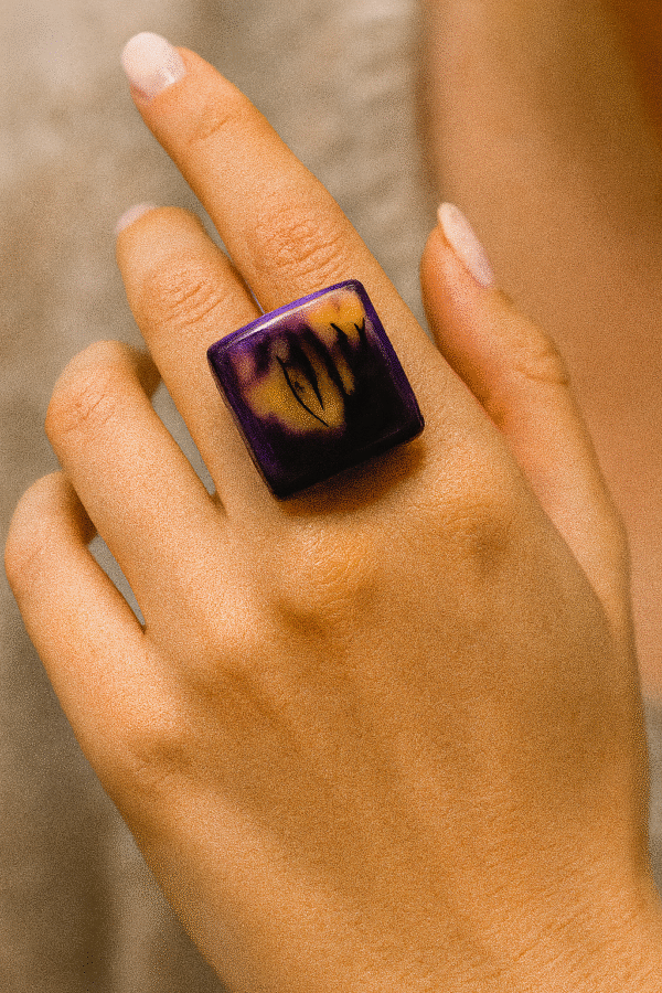 Purple Flame Handcrafted Resin Ring - Size 7