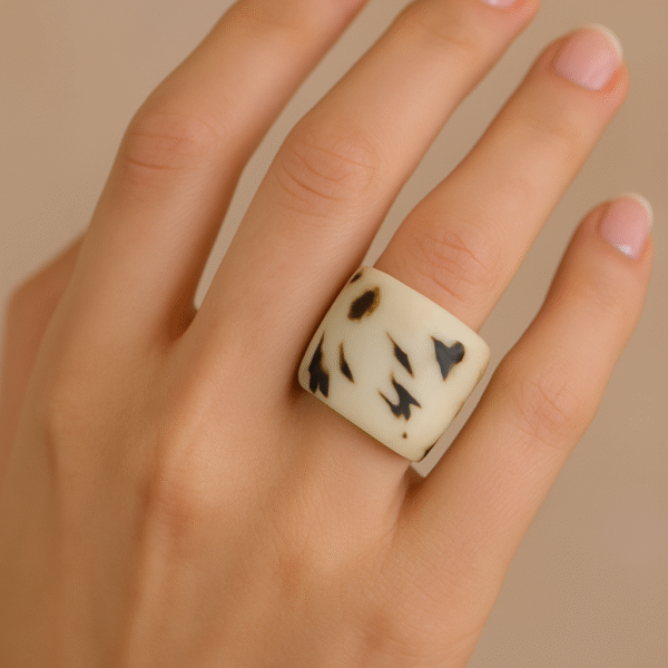 White Flame Handcrafted Resin Ring - Size 7