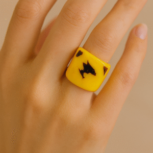 Handcrafted Resin Ring – Yellow Flame - Size 7