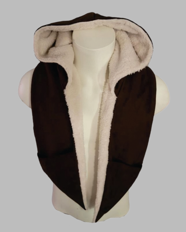 Versatile Medieval-Style Hooded Shawl with Hand Pockets – Brown Beige