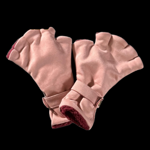 Fingerless Winter Gloves – Soft, Warm & Stylish - Pink Red - Image 2