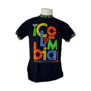 Men’s Colombia Tribal Letters Dark Blue T-Shirt – Neon Colors – 100% Cotton