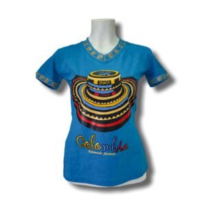 Colombian Vueltiao Hat Heritage T-Shirt – 100% Cotton – Bold Blue Design