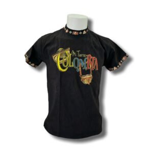 “Mi Tierra Colombia” Heritage T-Shirt – 100% Cotton – Black with Cultural Accents