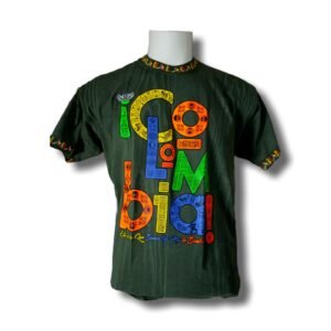 Men’s Colombia Tribal Letters Green T-Shirt – Neon Colors – 100% Cotton