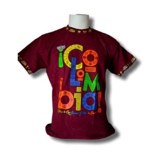 Men’s Colombia Tribal Letters Red Wine T-Shirt – Neon Colors – 100% Cotton