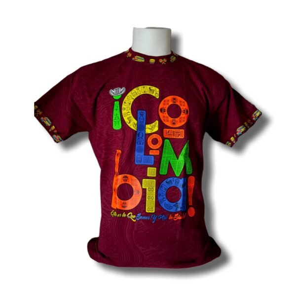 Men’s Colombia Tribal Letters Red Wine T-Shirt – Neon Colors – 100% Cotton