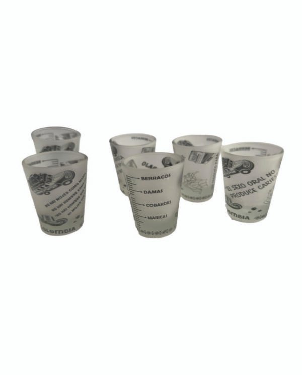 Set of 6 Frosted Colombian Shot Glasses – Funny Phrases Collection