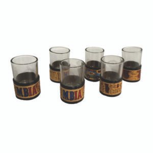 Set of 6 Mini Colombian Shot Glasses – Hand-Painted Leather & Glass