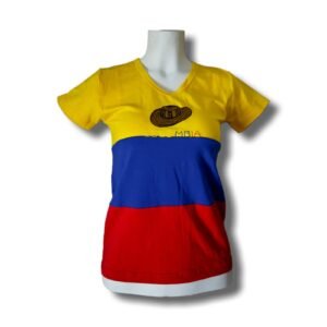 Women's Colombia Flag T-Shirt – Sombrero Vueltiao Embroidery – 100% Cotton