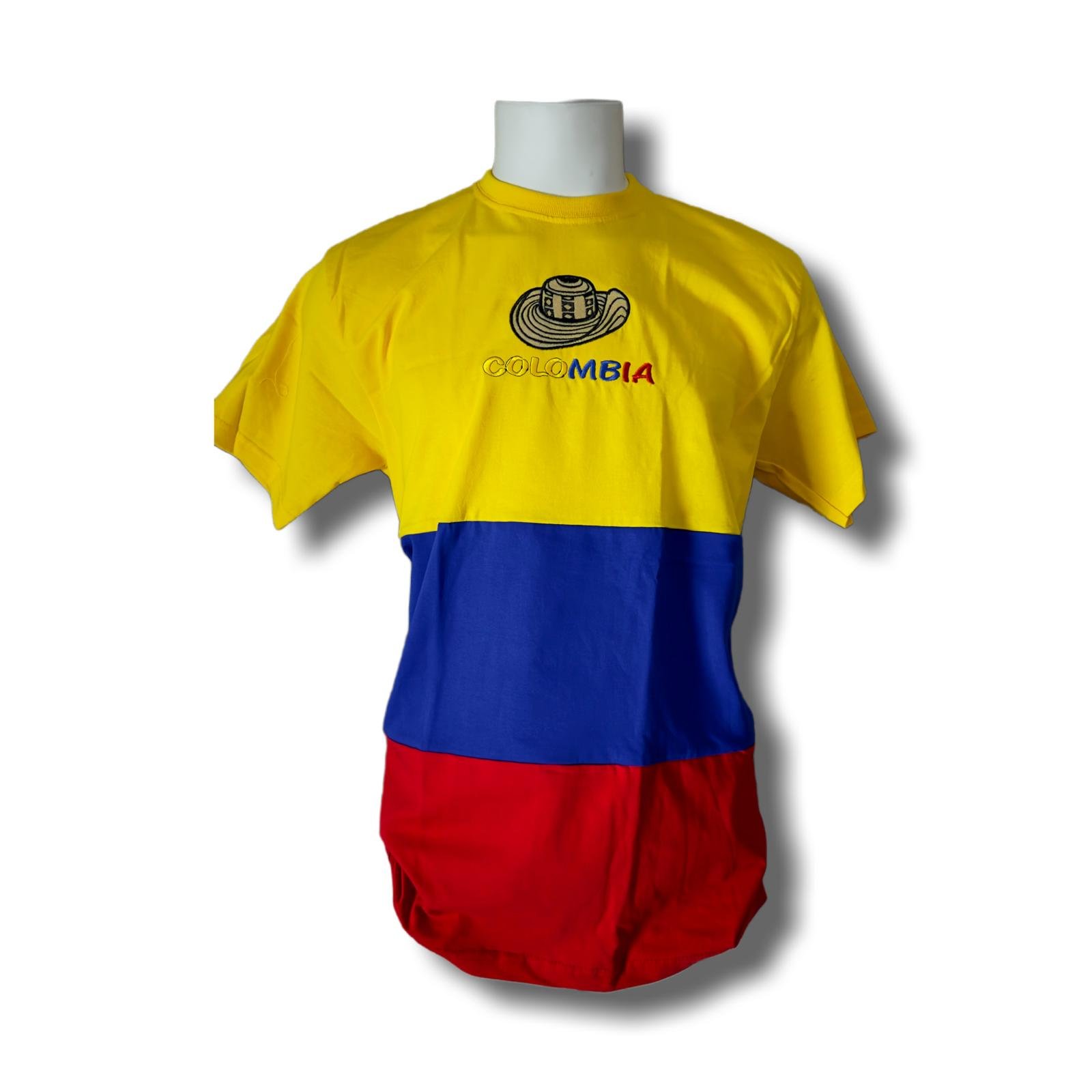 Men's Colombia Flag T-Shirt – Sombrero Vueltiao Embroidery – 100% Cotton