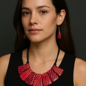 “Crimson Ray” Set – Red Striped Necklace & Earrings