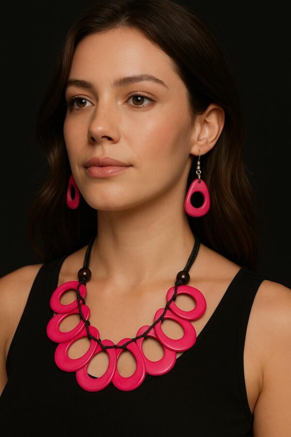 “Vivid Rose” Set – Fuchsia Oval Necklace & Earrings