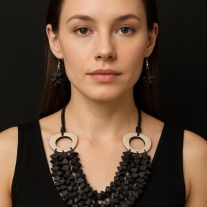 “Ebony Shadow” Set – Deep Black Necklace & Earrings