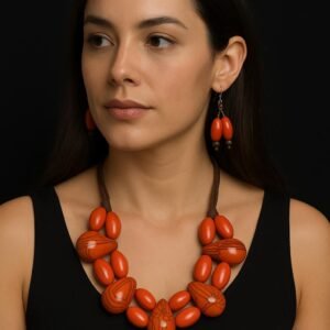 “Fire Root” Set – Organic Red Necklace & Earrings
