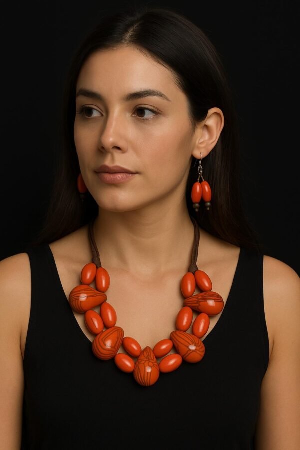 “Fire Root” Set – Organic Red Necklace & Earrings