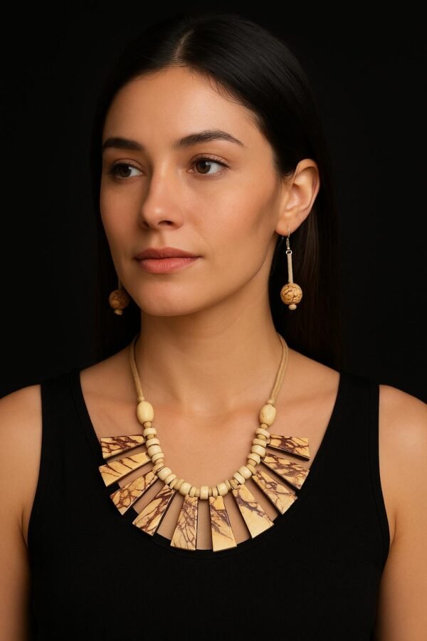 “Carved Earth” Set – Handcrafted Wooden Necklace & Earrings