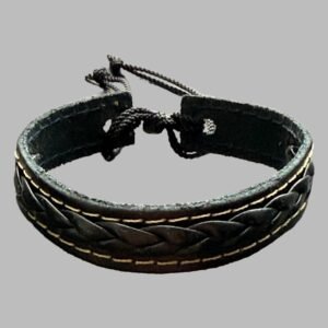Braided Leather Wristband with Stitch Detail