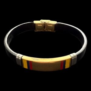 Colombian Flag Leather Bracelet with Gold Clasp