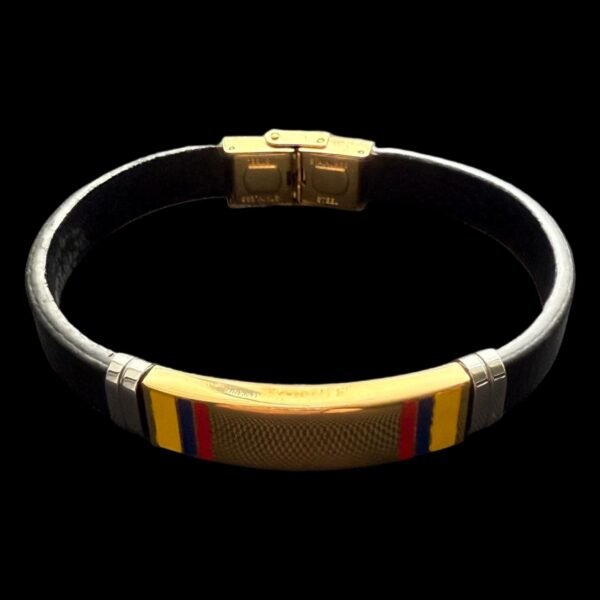 Colombian Flag Leather Bracelet with Gold Clasp
