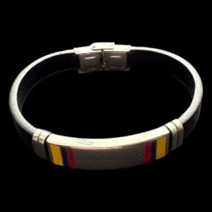Colombian Flag Leather Bracelet with Silver Clasp