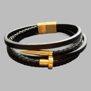 Black 4-Wrap - Golden Bullet Tip Bracelet