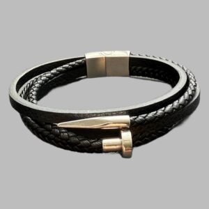 Black 4-Wrap - Silver Bullet Tip Bracelet
