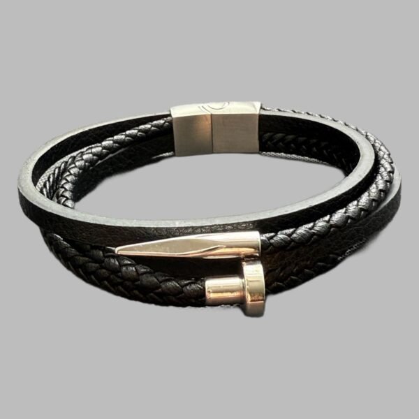 Black 4-Wrap - Silver Bullet Tip Bracelet